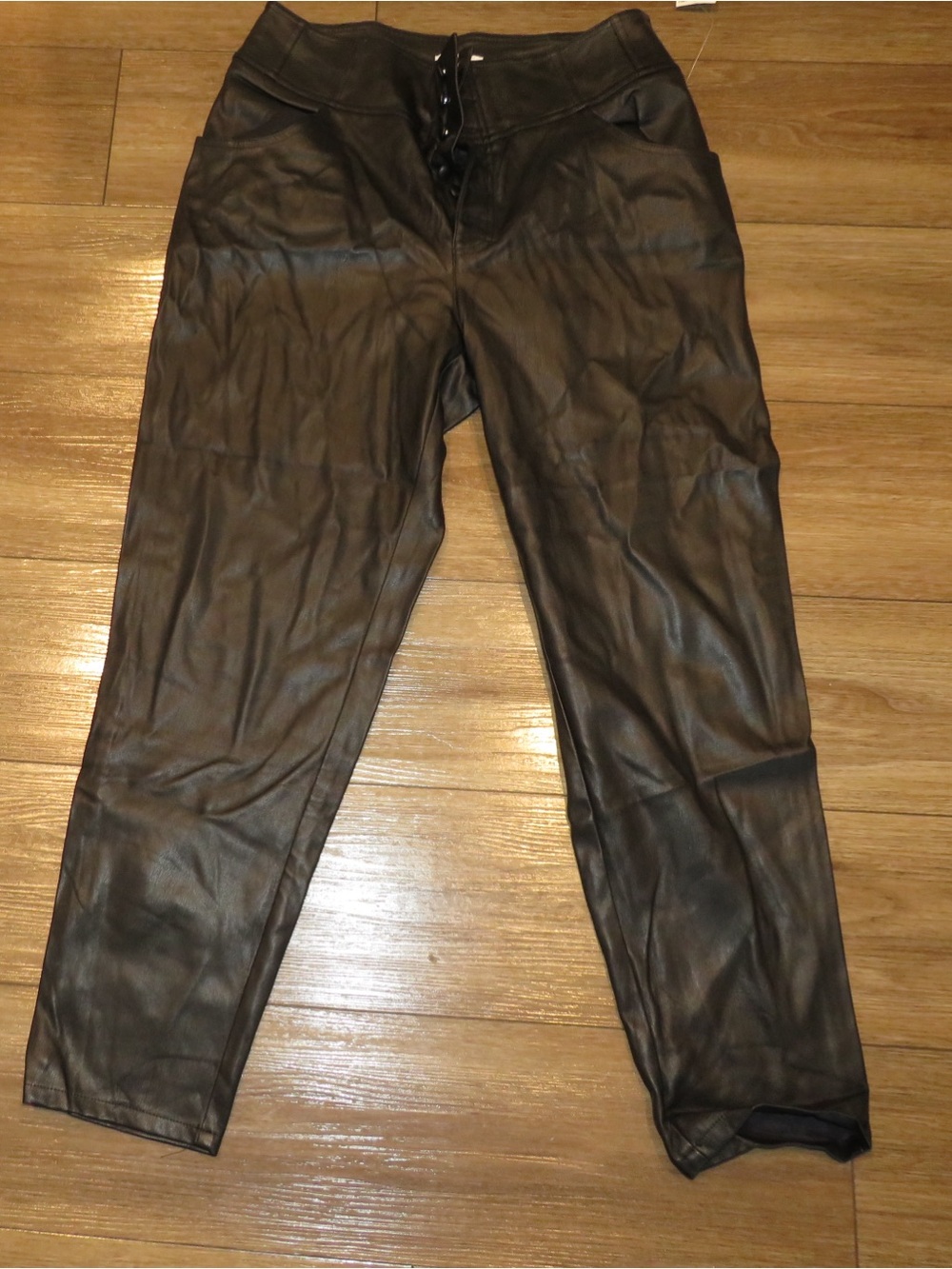Bar III Black Faux Leather Lace-Up Pants